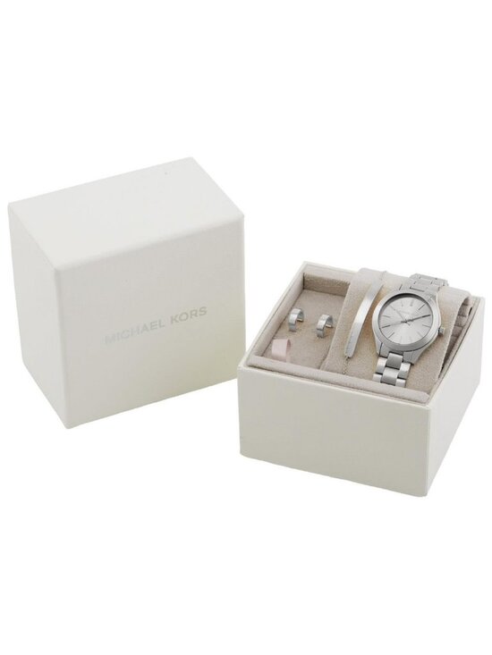 NWT Michael Kors Slim Runway Quartz Silver Dial Ladies Watch Set